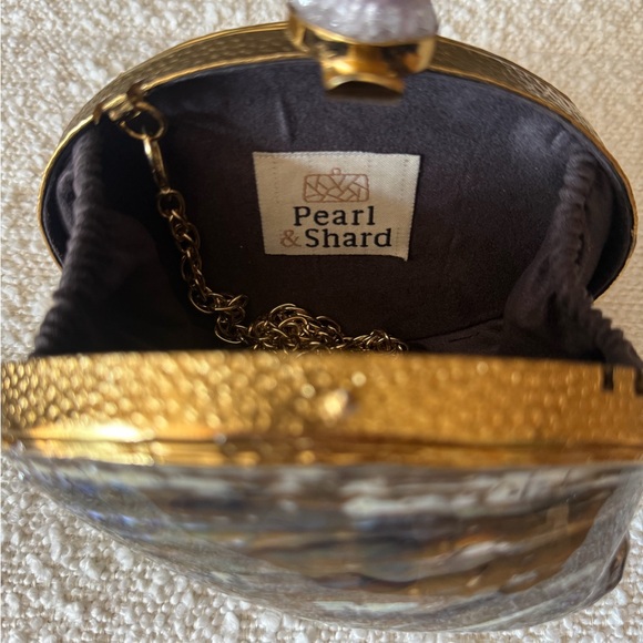 Iridescent Shell Clutch with Gold Accents - Picture 6 of 7